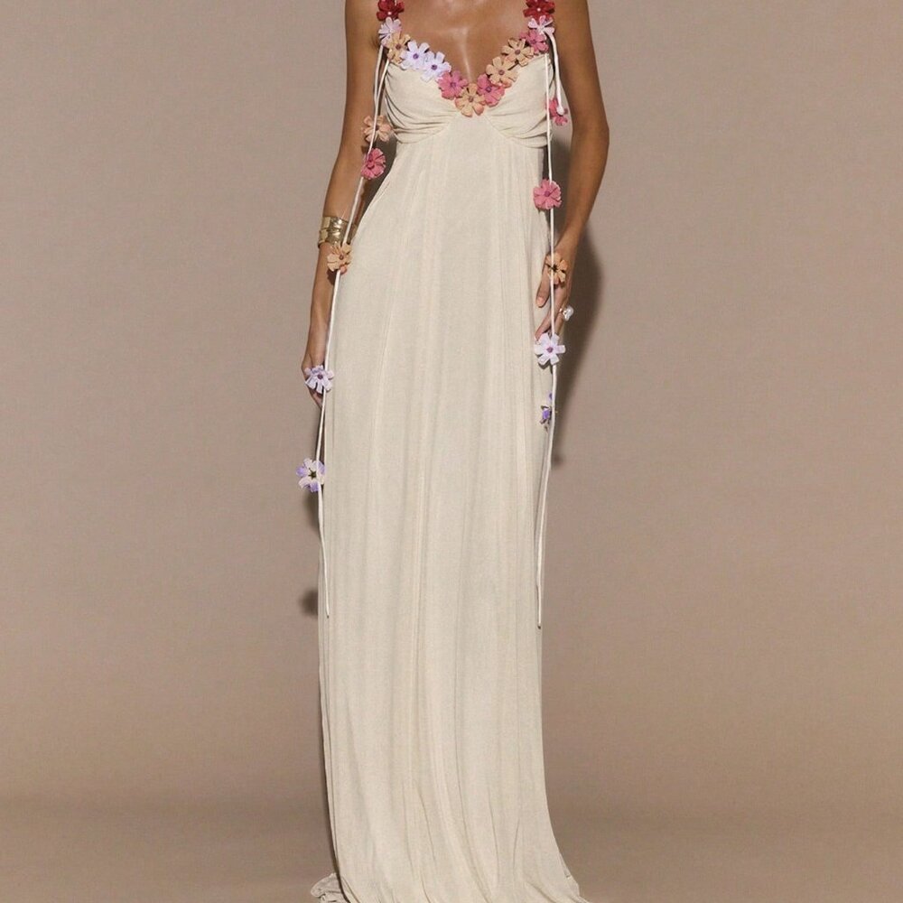 Apricot Women's Elegant Sexy Floral Long Dress - Picture 5 of 7